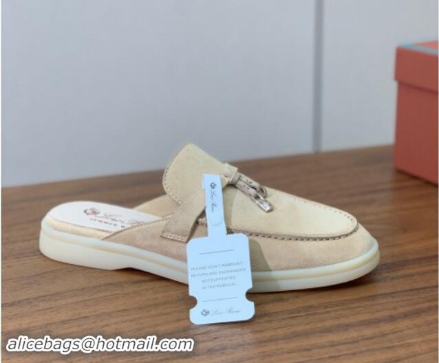 Unique Style Loro Piana Suede Flat Mules 387 Apricot 812045