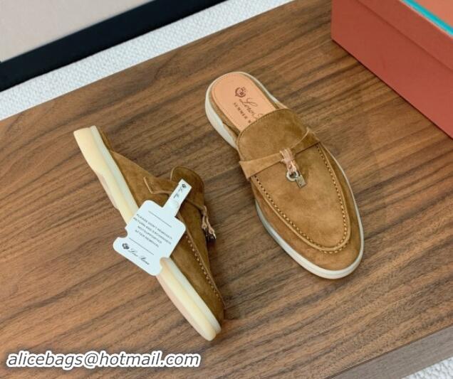 Fashion Loro Piana Suede Flat Mules Brown 812052