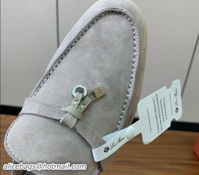 Pretty Style Loro Piana Suede Flat Mules Light Grey 812053