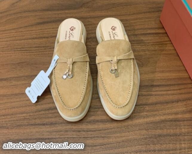 Best Grade Loro Piana Suede Flat Mules Sand Beige 812054