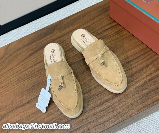 Best Grade Loro Piana Suede Flat Mules Sand Beige 812054