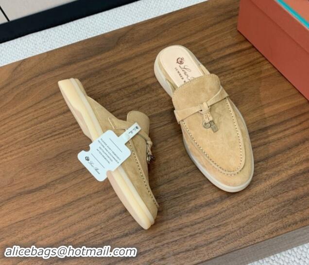 Best Grade Loro Piana Suede Flat Mules Sand Beige 812054