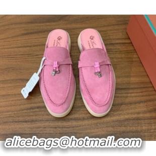 Durable Loro Piana Suede Flat Mules Peach Pink 812056