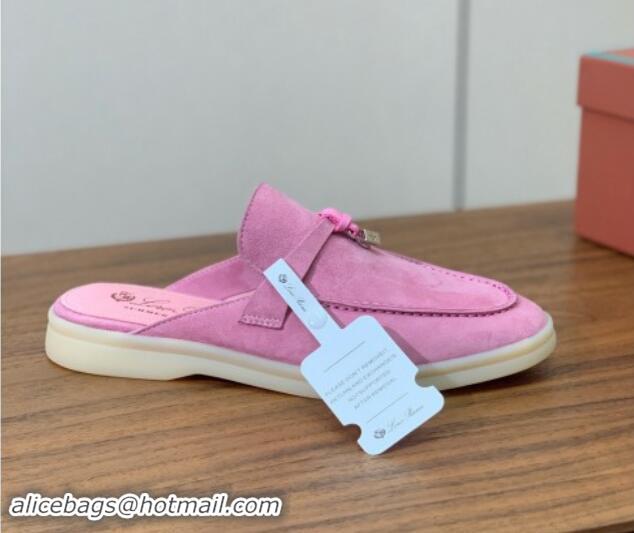 Durable Loro Piana Suede Flat Mules Peach Pink 812056