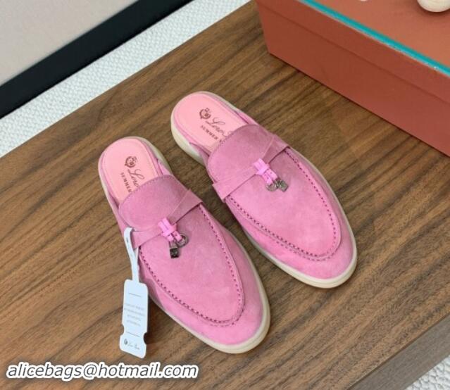 Durable Loro Piana Suede Flat Mules Peach Pink 812056