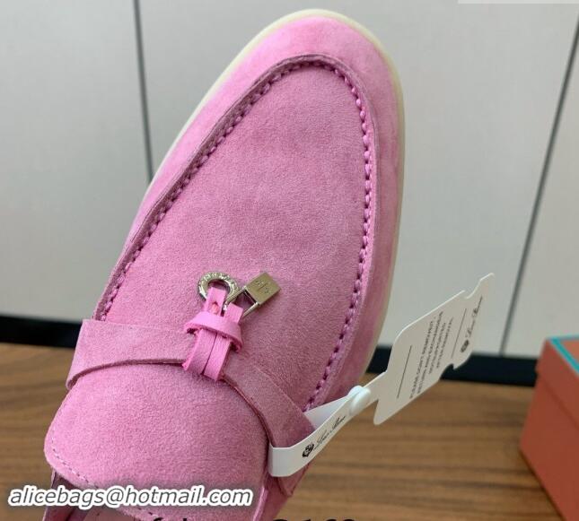 Durable Loro Piana Suede Flat Mules Peach Pink 812056