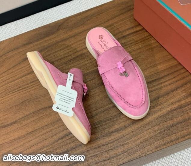 Durable Loro Piana Suede Flat Mules Peach Pink 812056