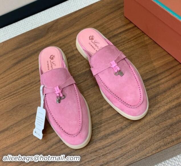 Durable Loro Piana Suede Flat Mules Peach Pink 812056