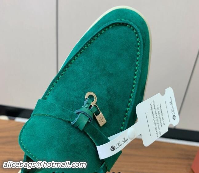 Luxurious Loro Piana Suede Flat Mules Deep Green 812057