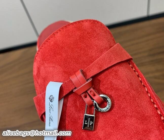 Grade Quality Loro Piana Suede Flat Mules Watermelon Red 812058