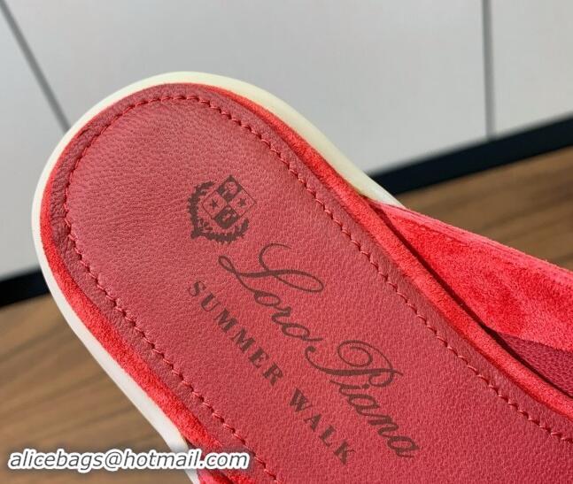 Grade Quality Loro Piana Suede Flat Mules Watermelon Red 812058