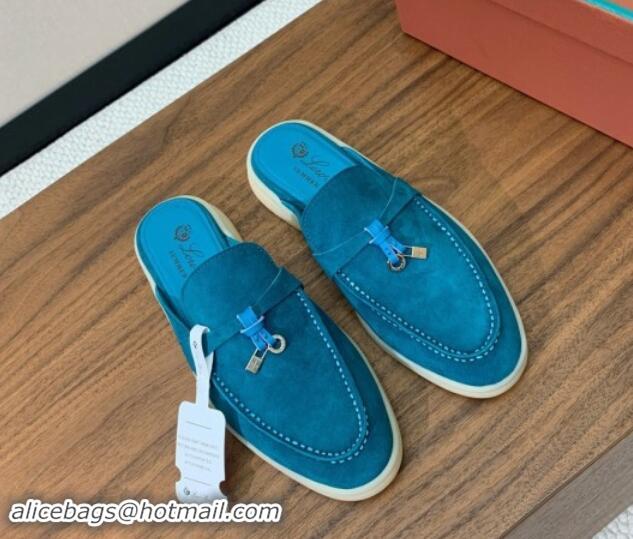 Most Popular Loro Piana Suede Flat Mules Stone Blue 812059