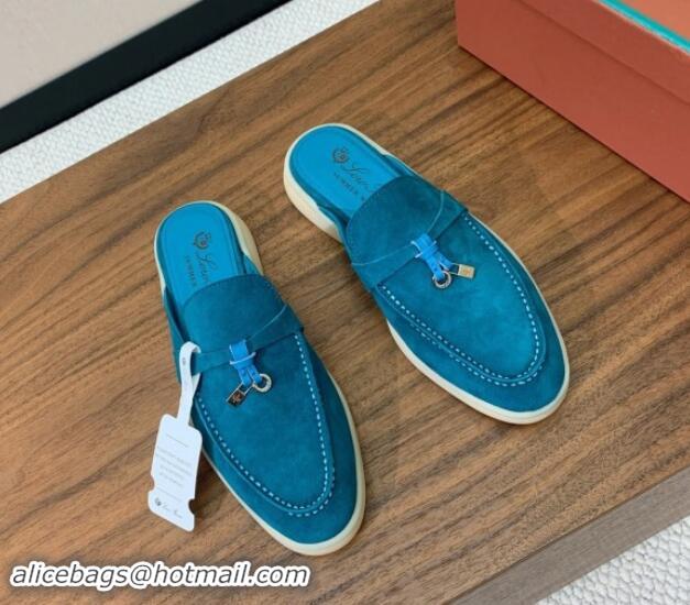 Most Popular Loro Piana Suede Flat Mules Stone Blue 812059