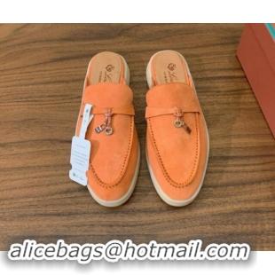 Leisure Loro Piana Suede Flat Mules Pale Orange 812060