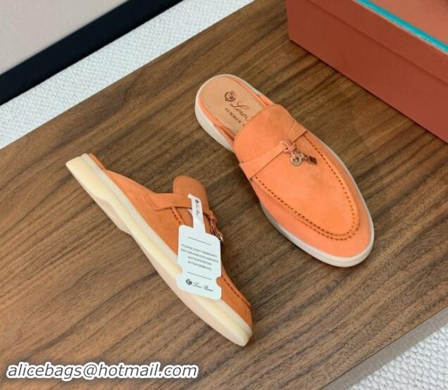 Leisure Loro Piana Suede Flat Mules Pale Orange 812060