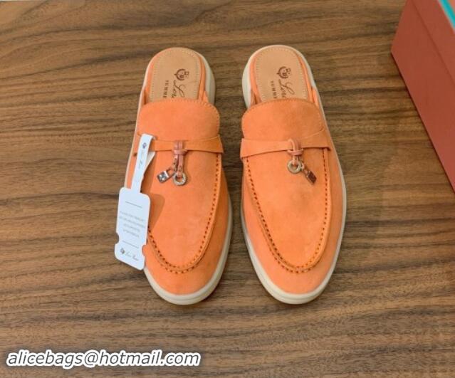 Leisure Loro Piana Suede Flat Mules Pale Orange 812060