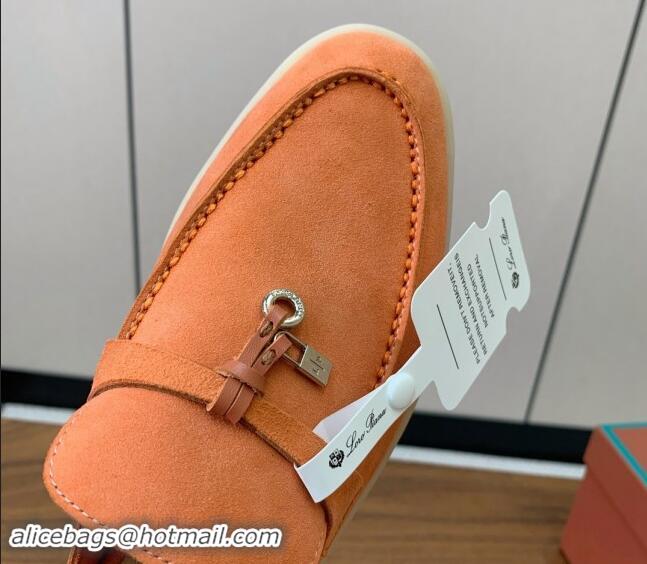 Leisure Loro Piana Suede Flat Mules Pale Orange 812060