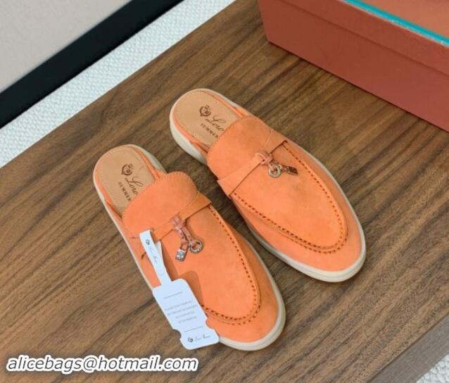 Leisure Loro Piana Suede Flat Mules Pale Orange 812060