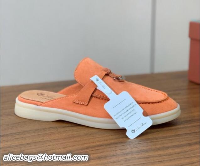 Leisure Loro Piana Suede Flat Mules Pale Orange 812060