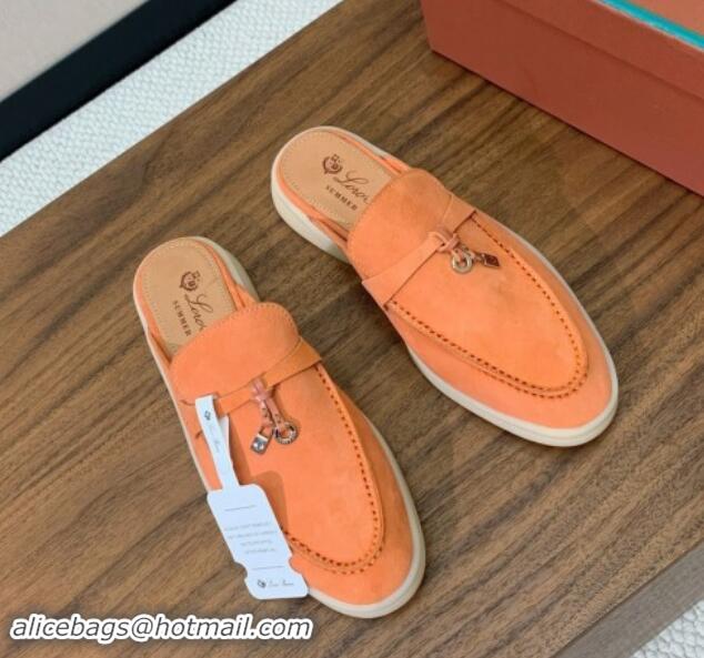 Leisure Loro Piana Suede Flat Mules Pale Orange 812060