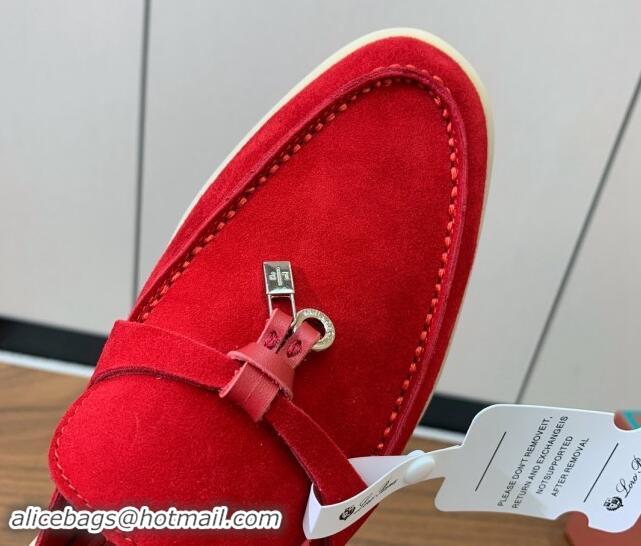 Best Price Loro Piana Suede Flat Mules Bright Red 812061