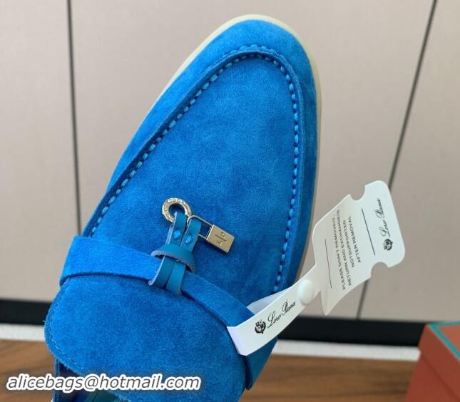 Buy Discount Loro Piana Suede Flat Mules Peacock Blue 812062