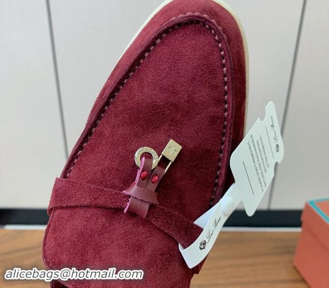 Perfect Loro Piana Suede Flat Mules Dark Burgundy 812063