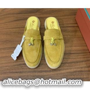 Best Price Loro Piana Suede Flat Mules Yellow 812064