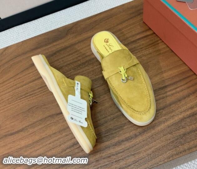 Best Price Loro Piana Suede Flat Mules Yellow 812064