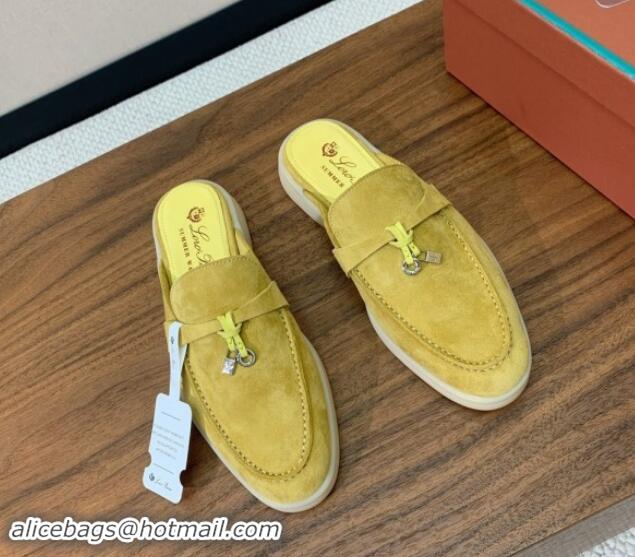 Best Price Loro Piana Suede Flat Mules Yellow 812064