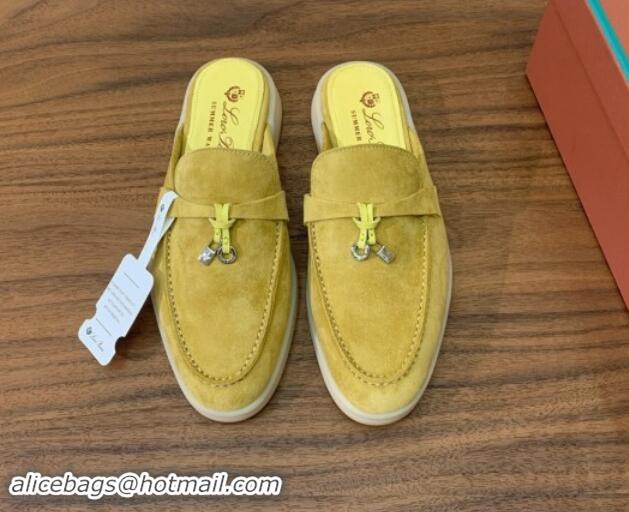 Best Price Loro Piana Suede Flat Mules Yellow 812064