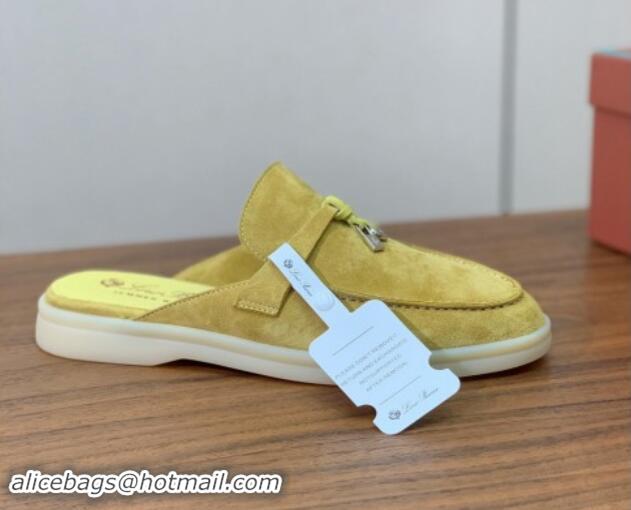 Best Price Loro Piana Suede Flat Mules Yellow 812064