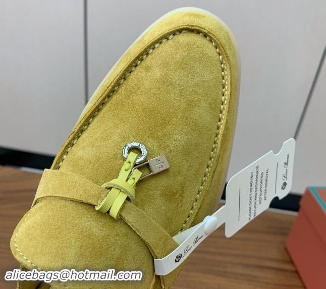 Best Price Loro Piana Suede Flat Mules Yellow 812064