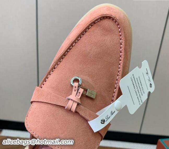 Sumptuous Loro Piana Suede Flat Mules P71Pink 812065