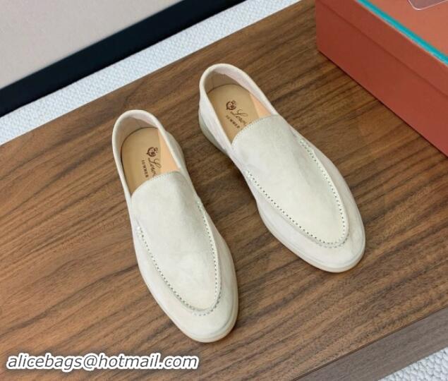 Pretty Style Loro Piana Suede Flat Loafers Pale Grey 812066