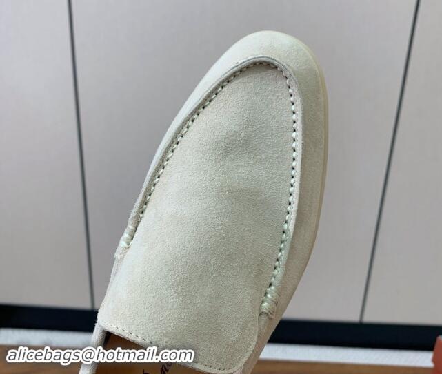 Pretty Style Loro Piana Suede Flat Loafers Pale Grey 812066