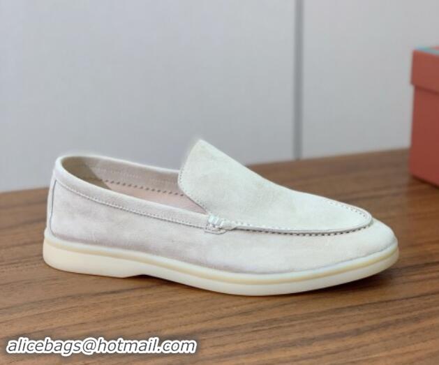 Pretty Style Loro Piana Suede Flat Loafers Pale Grey 812066