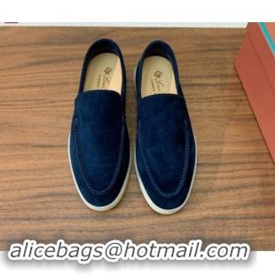 Low Cost Loro Piana Suede Flat Loafers Deep Blue 812067