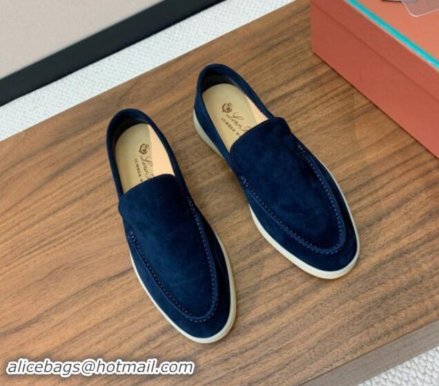 Low Cost Loro Piana Suede Flat Loafers Deep Blue 812067