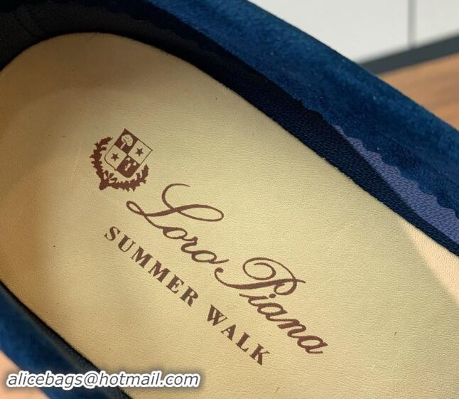 Low Cost Loro Piana Suede Flat Loafers Deep Blue 812067