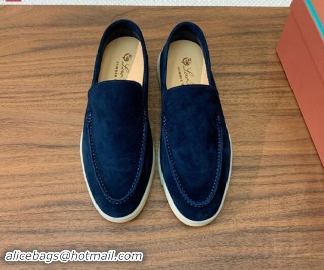 Low Cost Loro Piana Suede Flat Loafers Deep Blue 812067