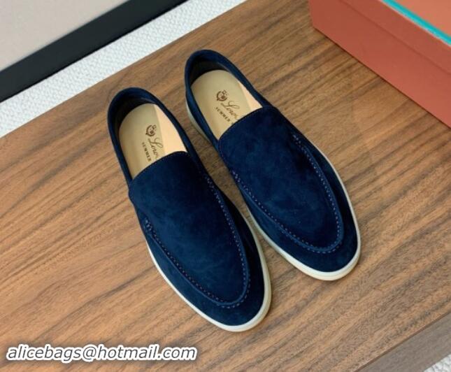 Low Cost Loro Piana Suede Flat Loafers Deep Blue 812067