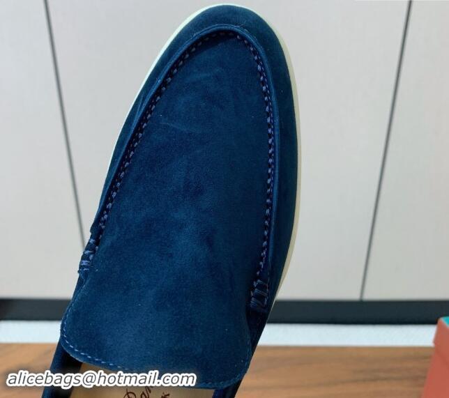 Low Cost Loro Piana Suede Flat Loafers Deep Blue 812067