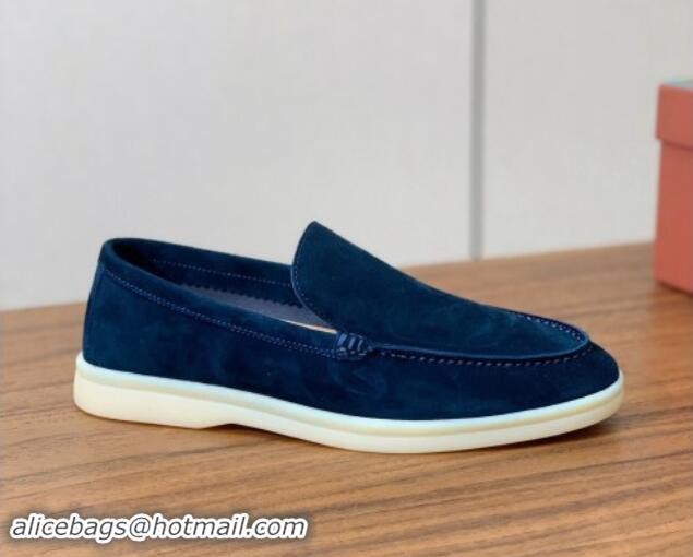 Low Cost Loro Piana Suede Flat Loafers Deep Blue 812067