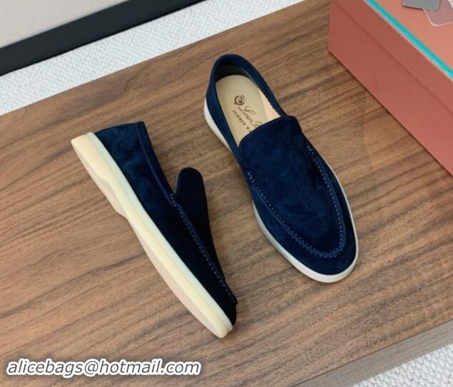 Low Cost Loro Piana Suede Flat Loafers Deep Blue 812067