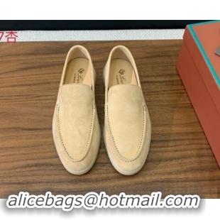 Unique Style Loro Piana Suede Flat Loafers 387Apricot 812069