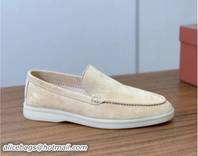 Unique Style Loro Piana Suede Flat Loafers 387Apricot 812069