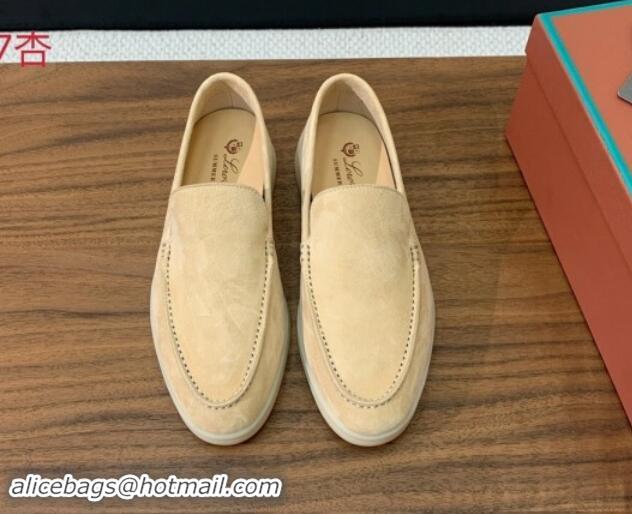 Unique Style Loro Piana Suede Flat Loafers 387Apricot 812069