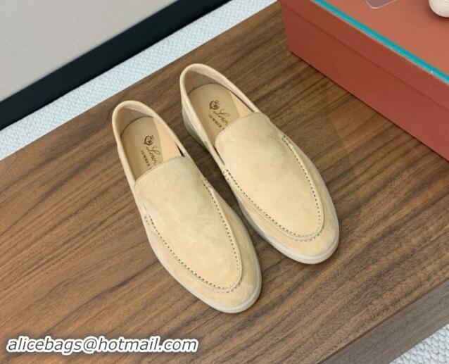 Unique Style Loro Piana Suede Flat Loafers 387Apricot 812069