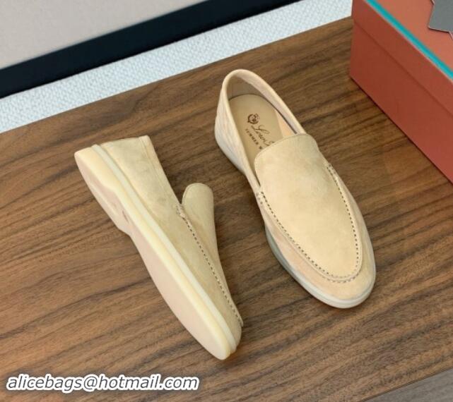 Unique Style Loro Piana Suede Flat Loafers 387Apricot 812069